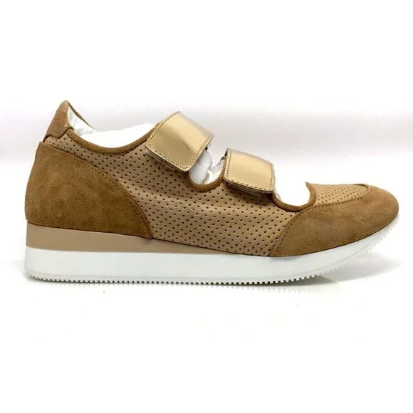NEW MAX MARA Tan Suede  Leather Velcro Sneakers - Picture 6 of 13